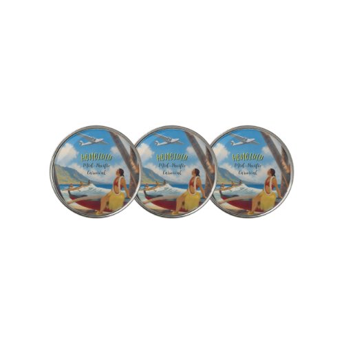 Vintage Style Hawaiian Travel Honolulu Hula Girl Golf Ball Marker