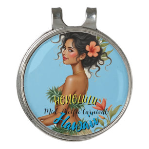 Vintage Style Hawaiian Travel Honolulu Hula Girl Golf Hat Clip