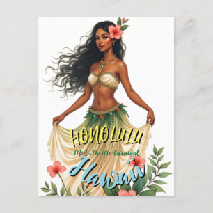 Vintage Style Hawaiian Travel Honolulu Hula Girl Invitation Postcard