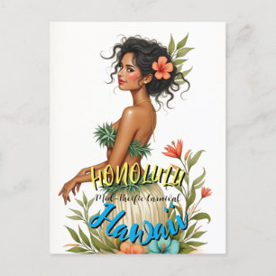 Vintage Style Hawaiian Travel Honolulu Hula Girl Invitation Postcard