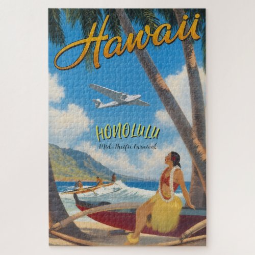 Vintage Style Hawaiian Travel Honolulu Hula Girl Jigsaw Puzzle