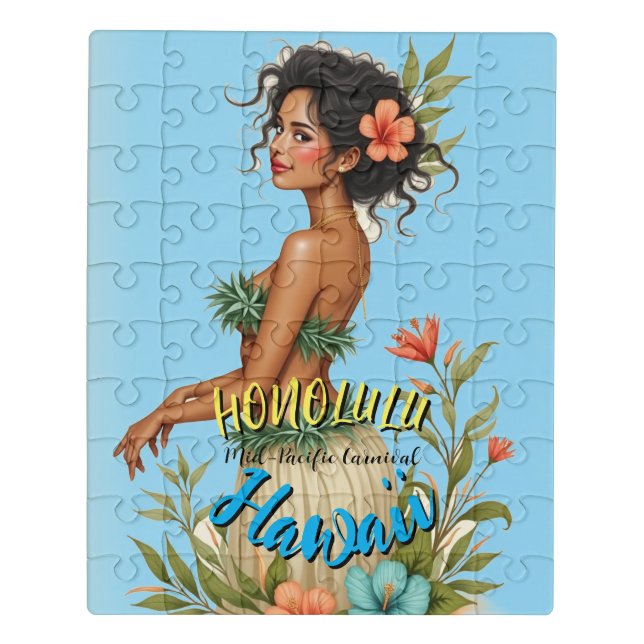 Vintage Style Hawaiian Travel Honolulu Hula Girl Jigsaw Puzzle (Puzzle Vertical)