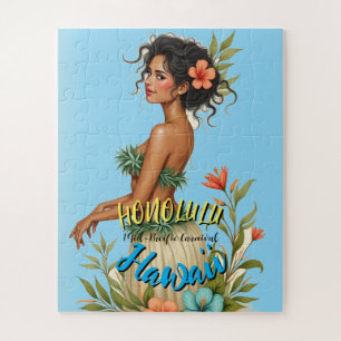 Vintage Style Hawaiian Travel Honolulu Hula Girl Jigsaw Puzzle
