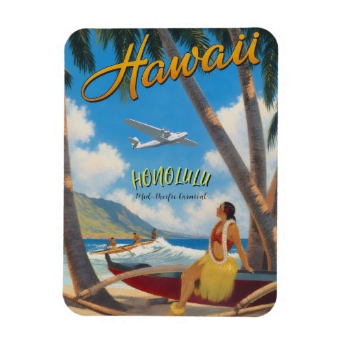 Vintage Style Hawaiian Travel Honolulu Hula Girl Magnet