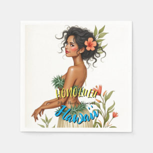 Vintage Style Hawaiian Travel Honolulu Hula Girl Napkins