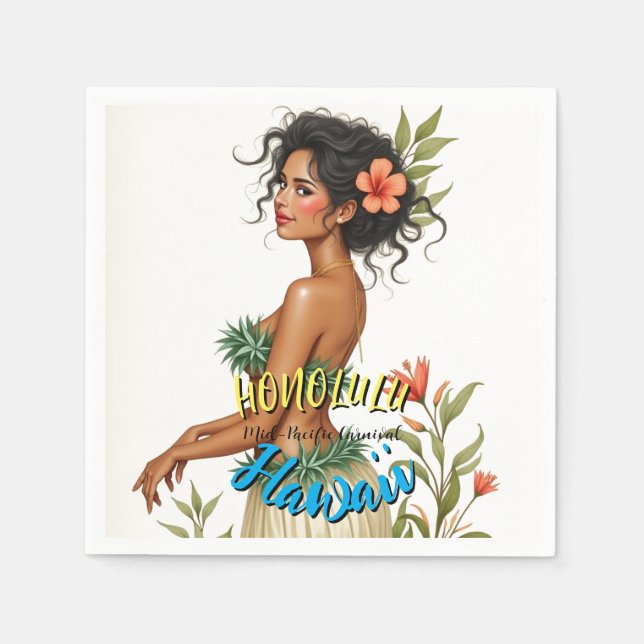 Vintage Style Hawaiian Travel Honolulu Hula Girl Napkins (Front)