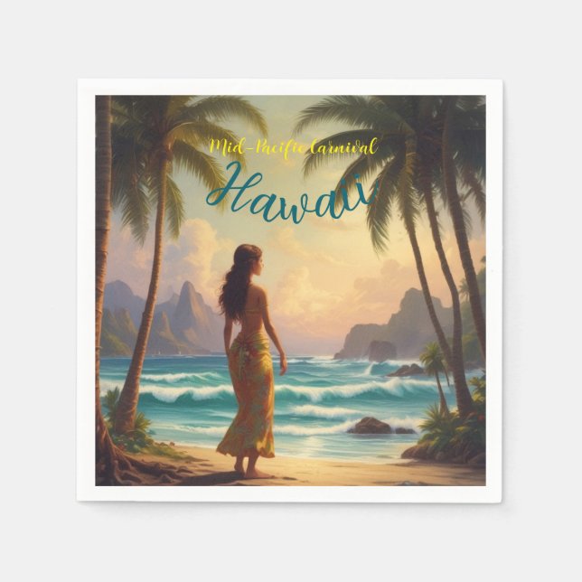 Vintage Style Hawaiian Travel Honolulu Hula Girl Napkins (Front)