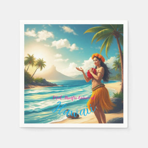 Vintage Style Hawaiian Travel Honolulu Hula Girl Napkins