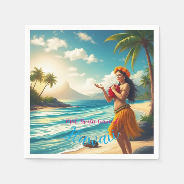 Vintage Style Hawaiian Travel Honolulu Hula Girl Napkins (Front)