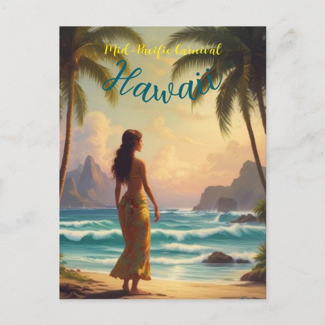 Vintage Style Hawaiian Travel Honolulu Hula Girl Postcard (Front)