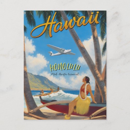 Vintage Style Hawaiian Travel Honolulu Hula Girl Postcard