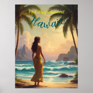 Vintage Style Hawaiian Travel Honolulu Hula Girl Poster