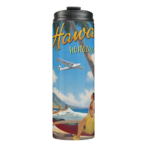 Vintage Style Hawaiian Travel Honolulu Hula Girl Thermal Tumbler