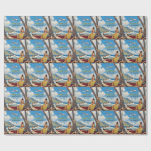 Vintage Style Hawaiian Travel Honolulu Hula Girl Wrapping Paper