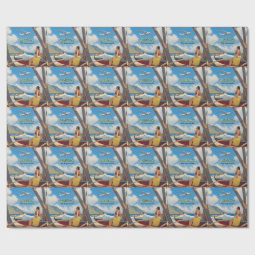 Vintage Style Hawaiian Travel Honolulu Hula Girl Wrapping Paper