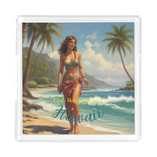 Vintage Style Hawaiian Travel Honolulu Mid-Pacific Acrylic Tray