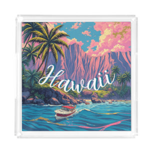Vintage Style Hawaiian Travel Honolulu Mid-Pacific Acrylic Tray