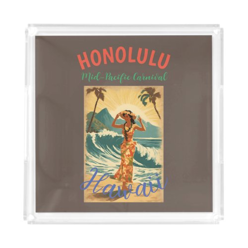 Vintage Style Hawaiian Travel Honolulu Mid_Pacific Acrylic Tray