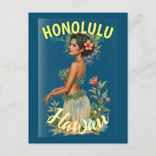 Vintage Style Hawaiian Travel Honolulu Mid-Pacific Announcement Postcard