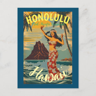 Vintage Style Hawaiian Travel Honolulu Mid-Pacific Announcement Postcard