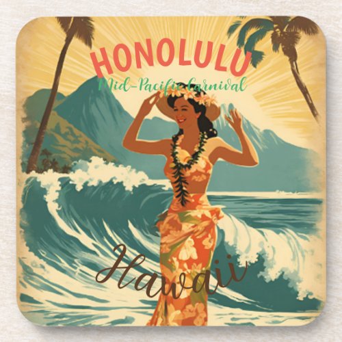 Vintage Style Hawaiian Travel Honolulu Mid_Pacific Beverage Coaster