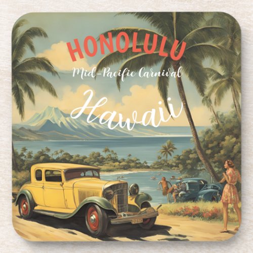 Vintage Style Hawaiian Travel Honolulu Mid_Pacific Beverage Coaster