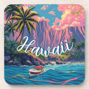 Vintage Style Hawaiian Travel Honolulu Mid-Pacific Beverage Coaster
