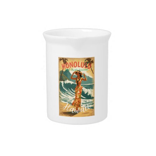 Vintage Style Hawaiian Travel Honolulu Mid_Pacific Beverage Pitcher