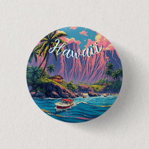 Vintage Style Hawaiian Travel Honolulu Mid-Pacific Button
