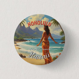 Vintage Style Hawaiian Travel Honolulu Mid-Pacific Button