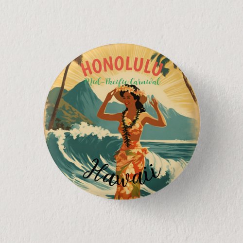 Vintage Style Hawaiian Travel Honolulu Mid_Pacific Button