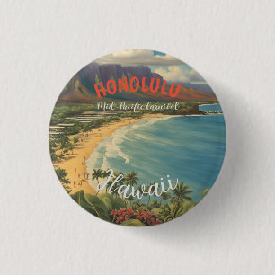 Vintage Style Hawaiian Travel Honolulu Mid-Pacific Button