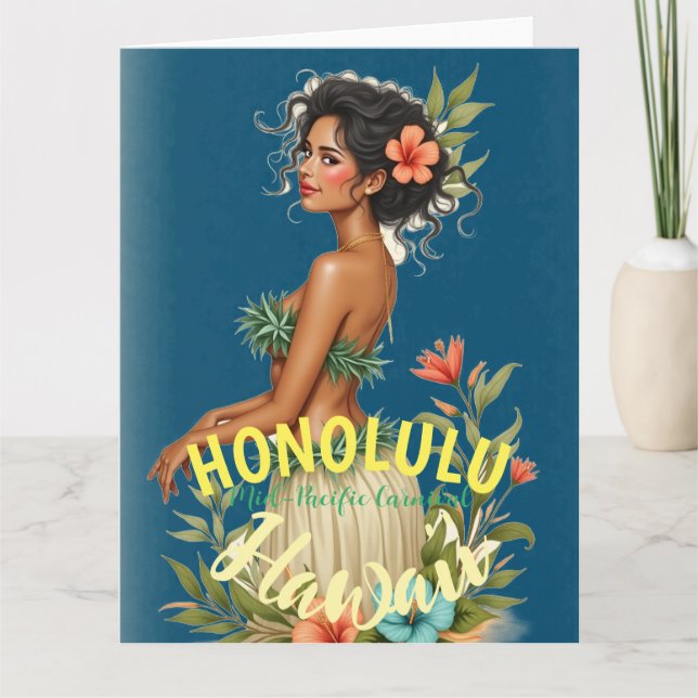 Vintage Style Hawaiian Travel Honolulu Mid-Pacific Card (Front)
