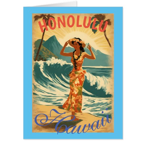 Vintage Style Hawaiian Travel Honolulu Mid_Pacific Card