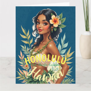 Vintage Style Hawaiian Travel Honolulu Mid-Pacific Card