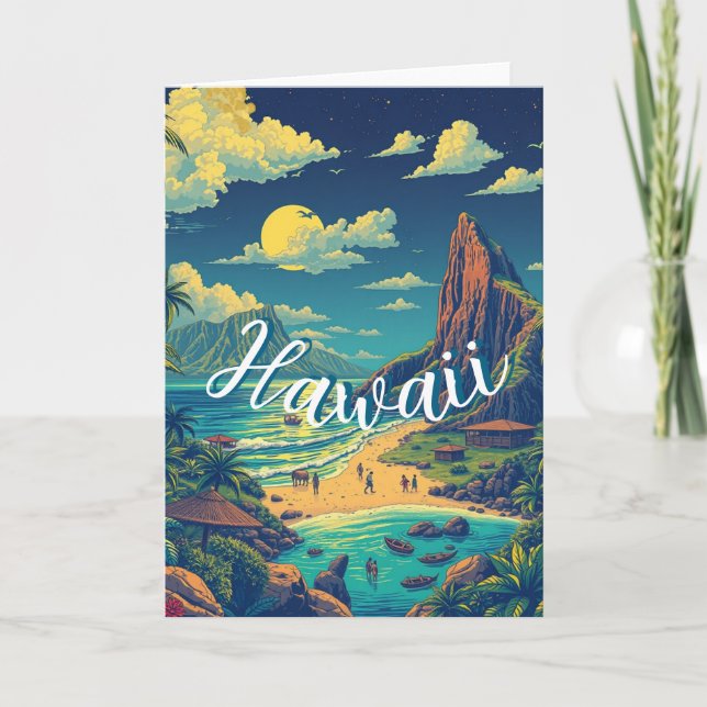 Vintage Style Hawaiian Travel Honolulu Mid-Pacific Card (Front)