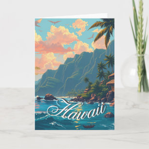 Vintage Style Hawaiian Travel Honolulu Mid-Pacific Card