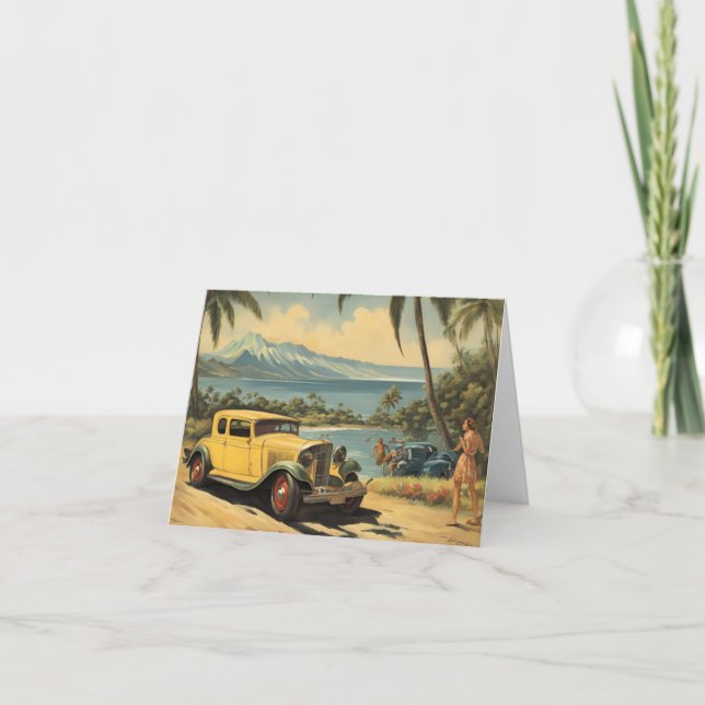 Vintage Style Hawaiian Travel Honolulu Mid-Pacific Card (Front)