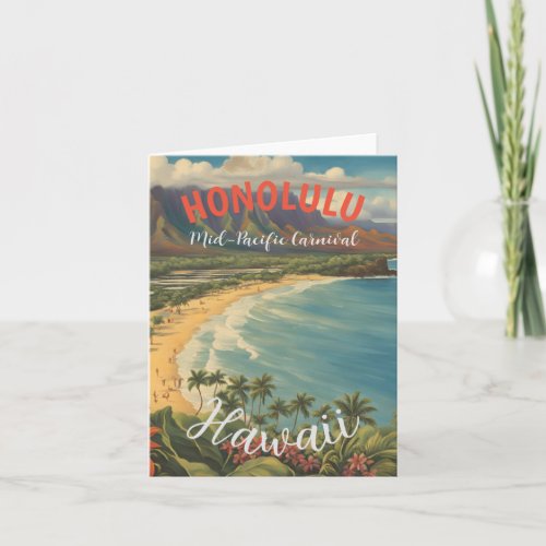 Vintage Style Hawaiian Travel Honolulu Mid_Pacific Card