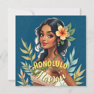 Vintage Style Hawaiian Travel Honolulu Mid-Pacific Card
