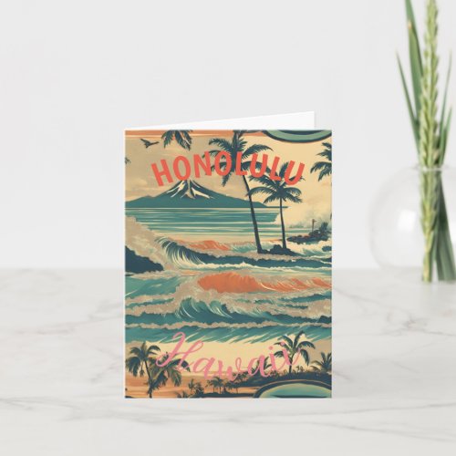 Vintage Style Hawaiian Travel Honolulu Mid_Pacific Card