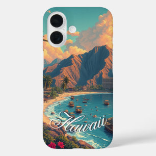 Vintage Style Hawaiian Travel Honolulu Mid-Pacific iPhone 16 Case