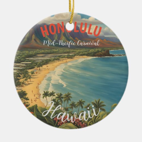 Vintage Style Hawaiian Travel Honolulu Mid_Pacific Ceramic Ornament