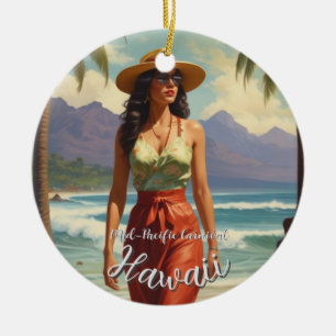 Vintage Style Hawaiian Travel Honolulu Mid-Pacific Ceramic Ornament