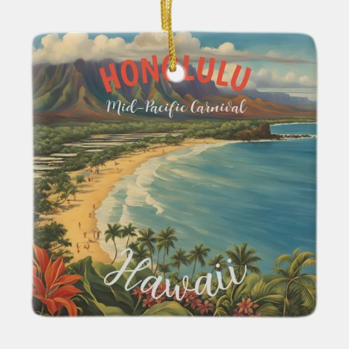 Vintage Style Hawaiian Travel Honolulu Mid_Pacific Ceramic Ornament