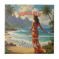 Vintage Style Hawaiian Travel Honolulu Mid-Pacific