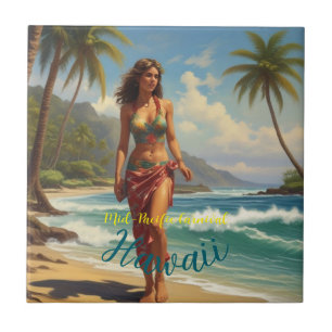 Vintage Style Hawaiian Travel Honolulu Mid-Pacific Ceramic Tile