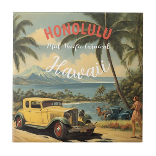 Vintage Style Hawaiian Travel Honolulu Mid_Pacific Ceramic Tile