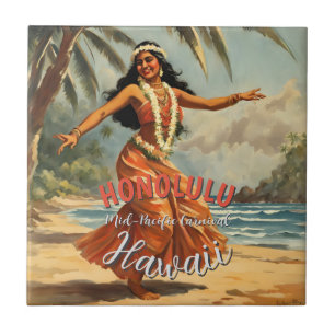 Vintage Style Hawaiian Travel Honolulu Mid-Pacific Ceramic Tile