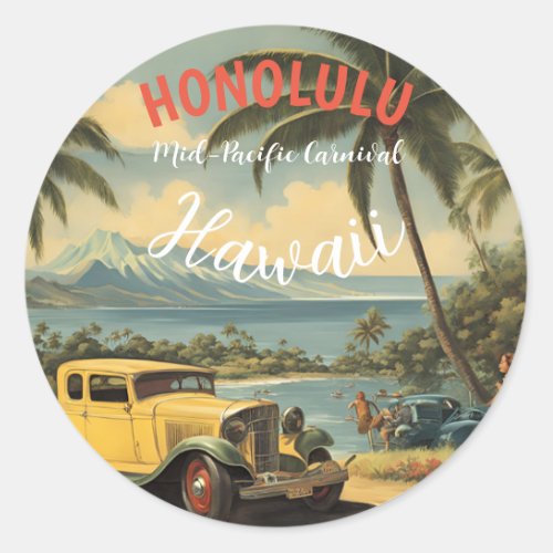 Vintage Style Hawaiian Travel Honolulu Mid_Pacific Classic Round Sticker